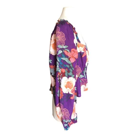 Band of the Free NWT Floriane Purple Floral Print Balloon Sleeve Crop Top Large - Picture 4 of 16